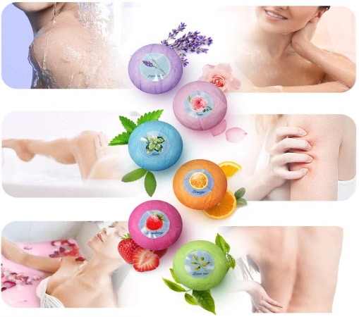 Boules effervescentes multicolores type bath bomb aux magnifiques couleurs vert, rose, mauve, violet, orange, et bleu top5