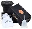 Cup menstruelle fabriqué en france SOCUP avec tige et stérilisateur fourni, pour hygiène intime féminine en période de règles, flux menstruel femme périodique