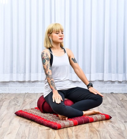 Tapis méditation épais large avec coussin fesse rembourré, pour méditer assis confortablement, rembourrage naturel, idéal pour débuter yoga