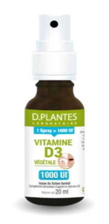 Vitamine D3 spray 1000UI de 20ml, pour pulvérisation dans la bouche, absorption rapide, végétal lichen boréal, soutien système immunitaire